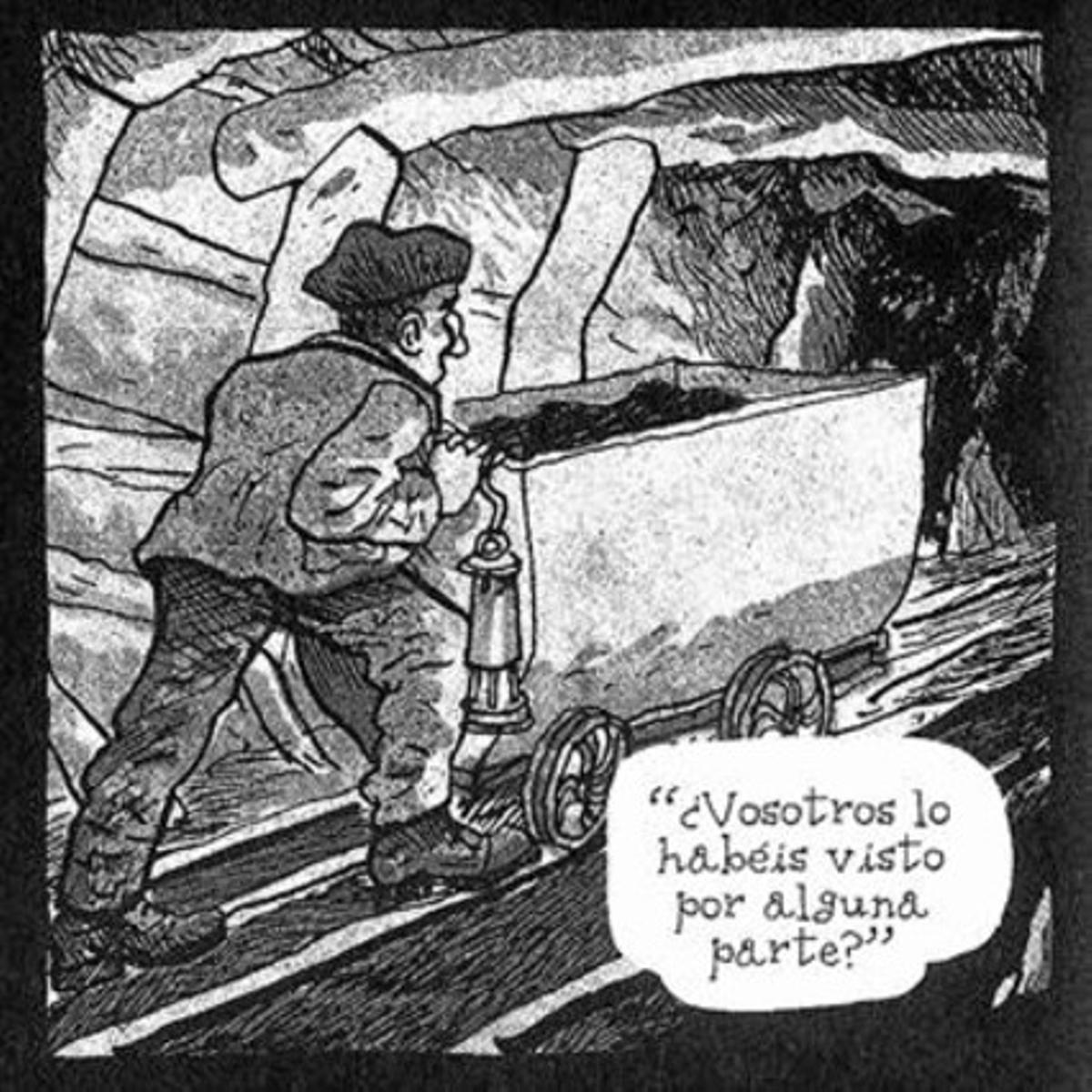 Vinyetes de ’La balada del Norte’ que mostren la insurrecció (esquerra) i escenes de la rutina a l’interior de la mina i del drama després d’un accident a l’interior del pou.