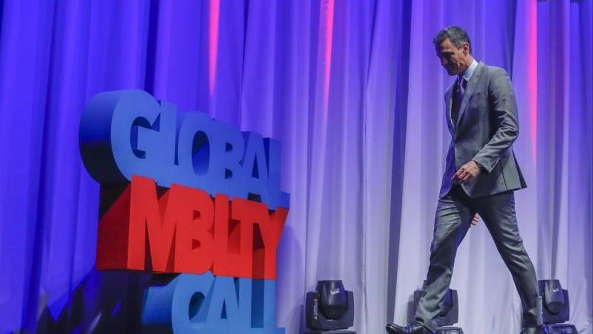 El presidente del Gobierno, Pedro Sánchez, durante la clausura de la tercera y última jornada del Global Mobility Call.