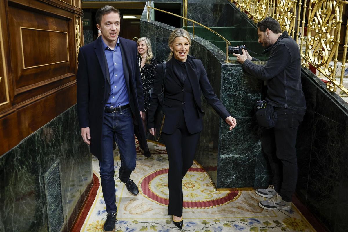 Yolanda Díaz e Iñigo Errejón, en el Pleno del Congreso este miércoles.