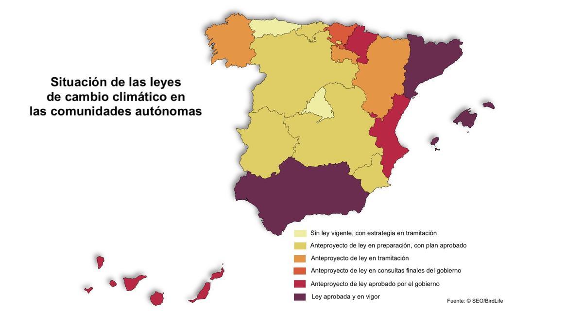 Situación de las leyes de cambio climático en las comunidades autónomas.