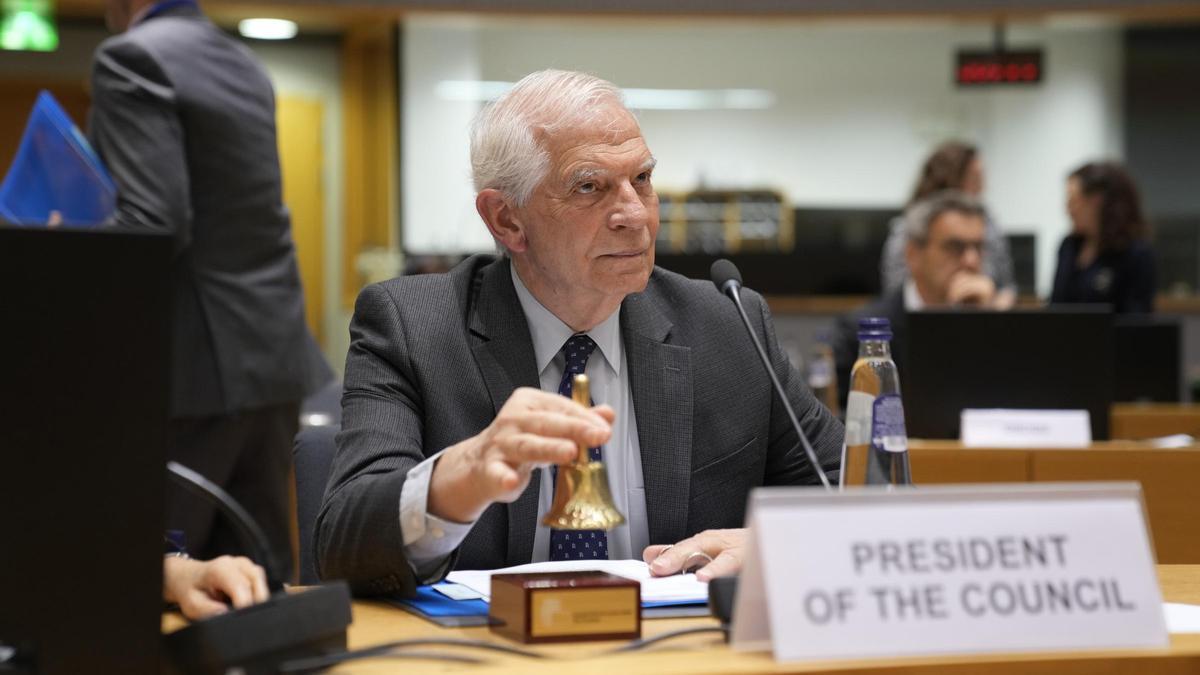 El jefe de la diplomacia europea, Josep Borrell, este martes en la apertura del consejo de ministros de Desarrollo de la UE.