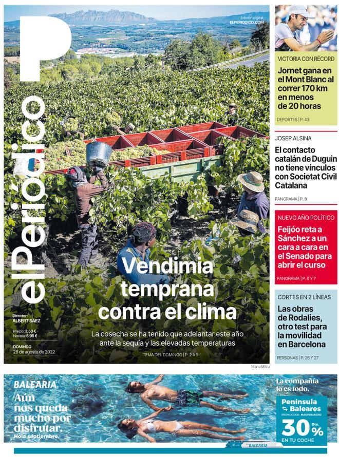 La portada d’EL PERIÓDICO del 28 d’agost del 2022