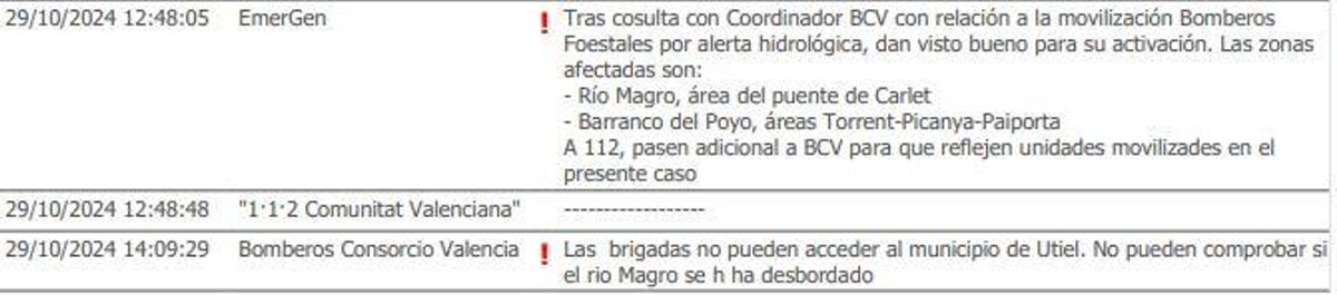 Orden interna de la activación de vigilancia, a las 12.48 horas.