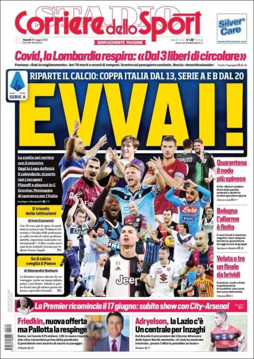 Portada CORRIERE DELLO SPORT viernes 29 mayo 2020