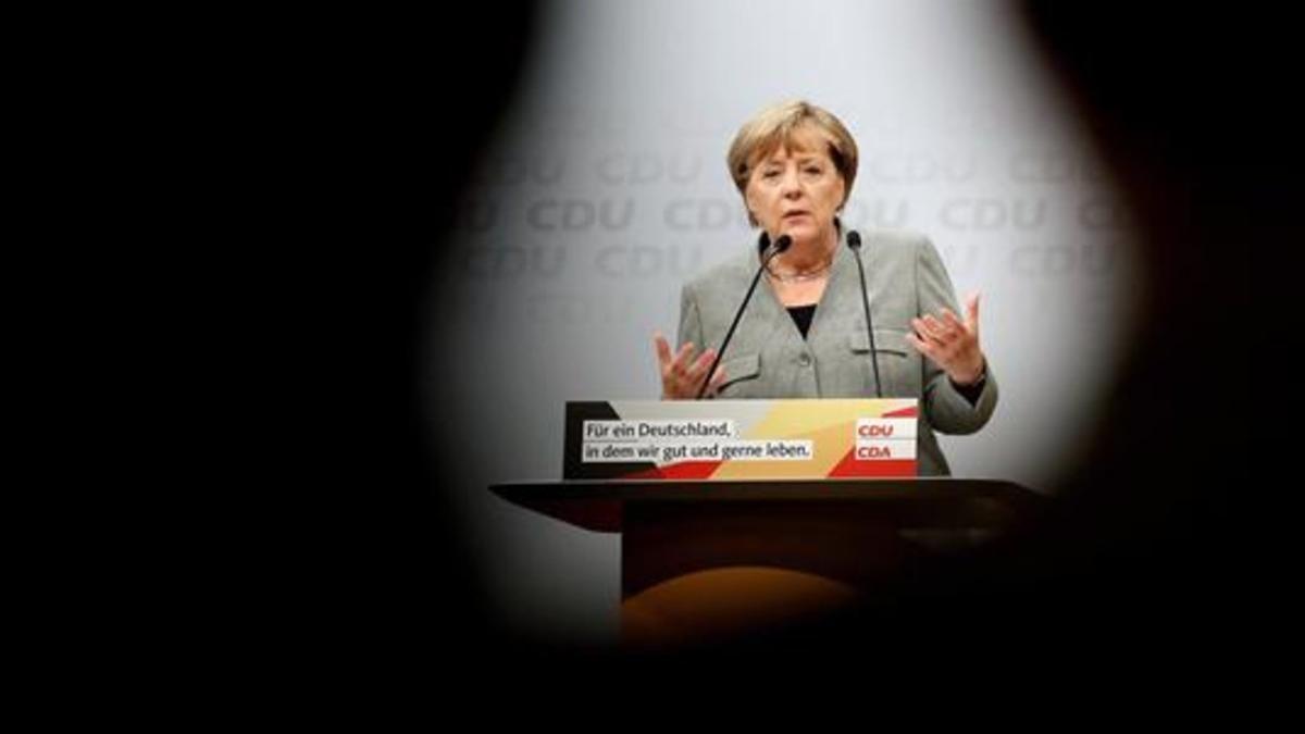 Angela Merkel durante un acto electoral, en Dortmund.