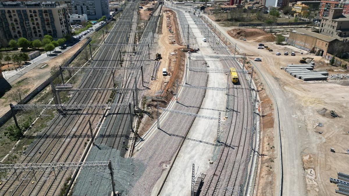 Obras del canal de acceso, el soterramiento de las vías al sur de la ciudad de València, en una imagen captada por Adif.