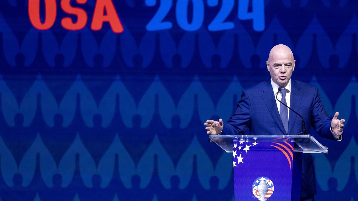 Gianni Infantino, presidente de la FIFA, durante un acto de la presentación de la Copa América 2024.