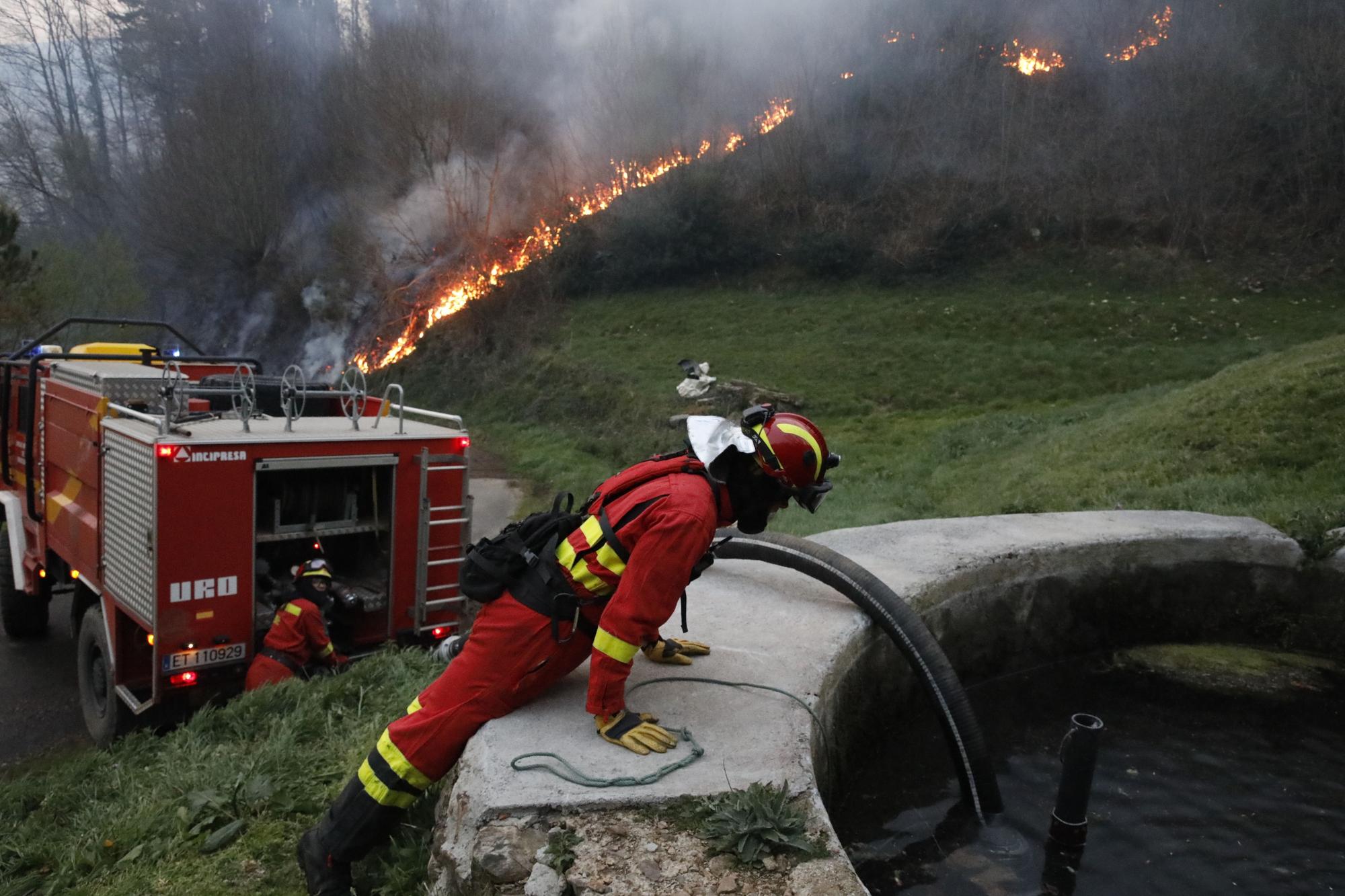 EN IMÁGENES: bomberos, vecinos y la UME luchan contra el preocupante incendio en Tineo