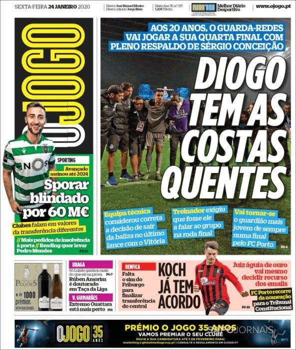 Portada O JOGO viernes 24 enero 2020