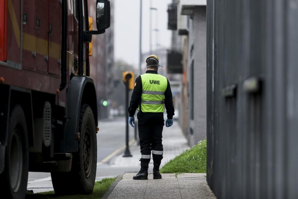 Coronavirus en Asturias: La UME, en Gijón