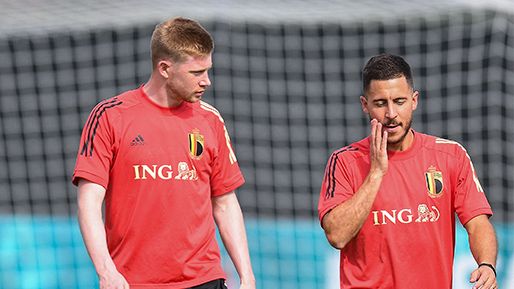 Hazard y De Bruyne en un entrenamiento de la selección belga