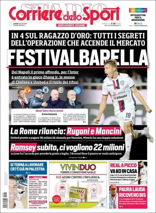 Portada CORRIERE DELL SPORT lunes 7 enero