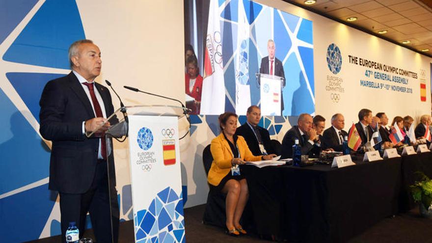 Thomas Bach, presidente del COI, durante su discurso de clausura en Marbella.