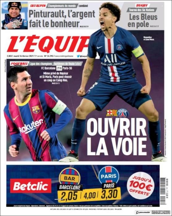 Portada L'ÉQUIPE martes 16 febrero 2021