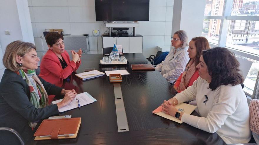 De izquierda a derecha, Rocío Allande, Conchita Saavedra, María José Pérez, Virginia Martínez y Patricia Carretero, durante su reunión en la sede de la Consejería de Salud. | LNE