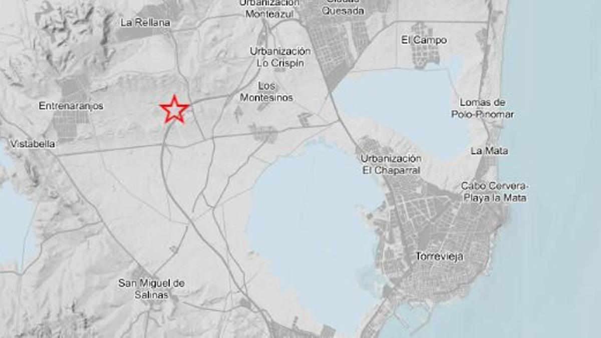 Localización del epicentro del terremoto junto a la AP-7 en Los Montesinos