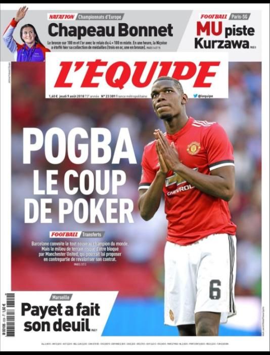 Portada L'ÉQUIPE  jueves 9 de agosto de 2018