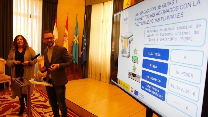 Marina Pineda y Pedro Menéndez, ayer, durante la presentación del proyecto en el Ayuntamiento. | Ángel González