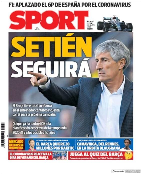 Portada SPORT viernes 20 marzo 2020