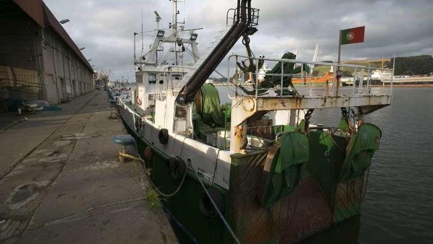 El buque &quot;Velliño&quot;, atracado ayer en el puerto de Avilés. // Ricardo Sous