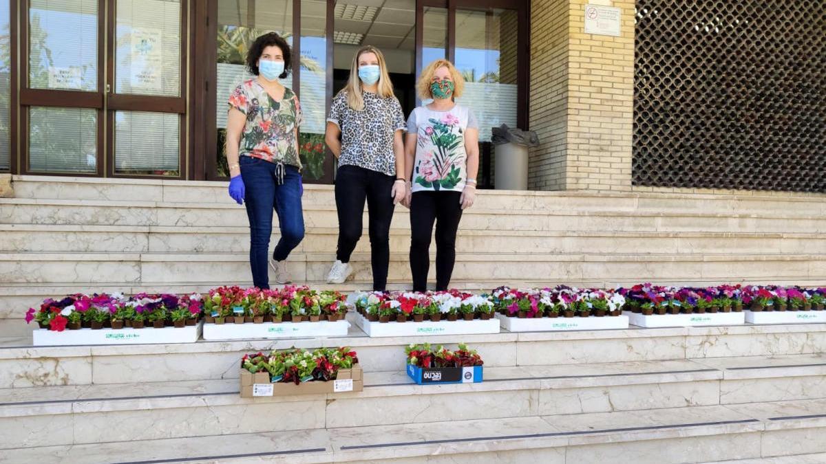 Reparto de flores en el Hospital General de Elche en medio de la pandemia del Covid-19