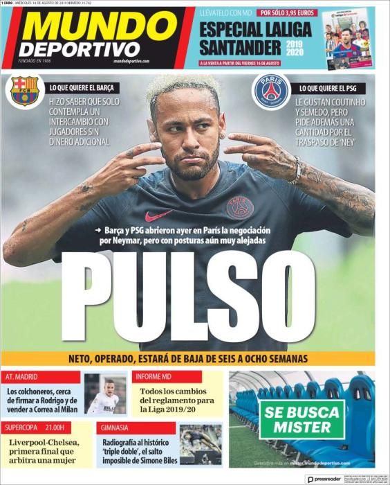 Portada MUNDO DEPORTIVO miércoles 14 agosto 2019