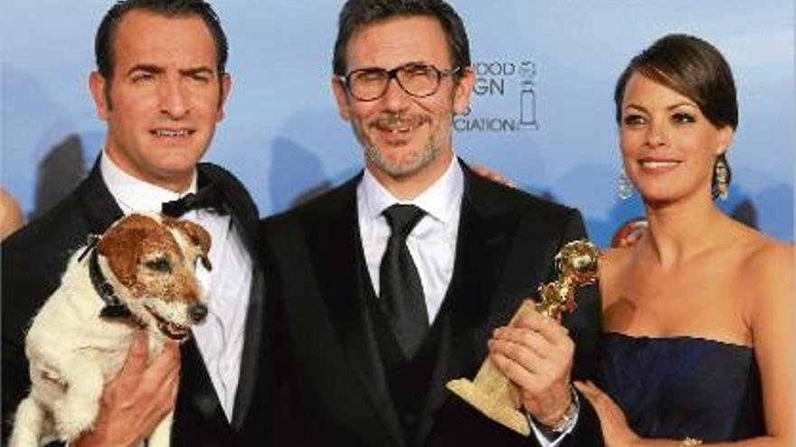 Un gos premiat, el de &quot;The artist&quot;, amb Jean Dujardin, Michel Hazanavicius i Berenice Bejo.