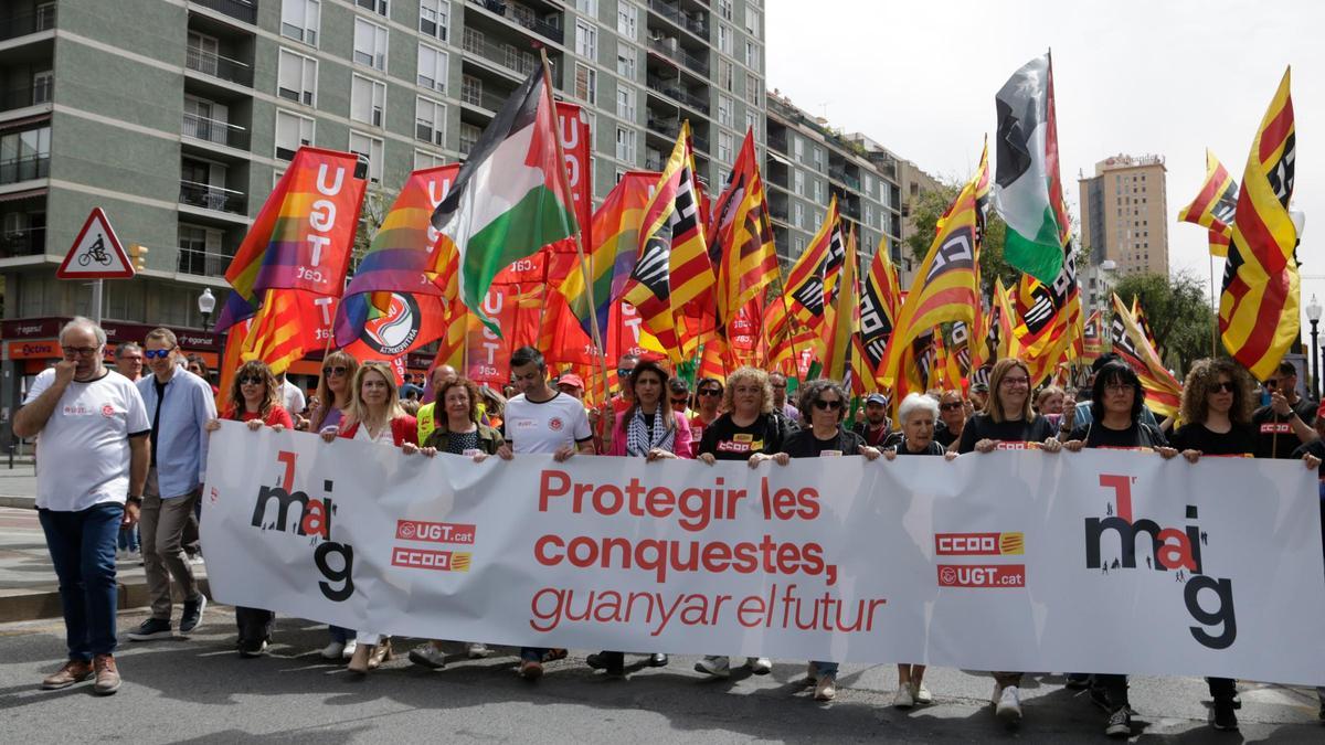Manifestación de los sindicatos en este Primero de Mayo en Tarragona.