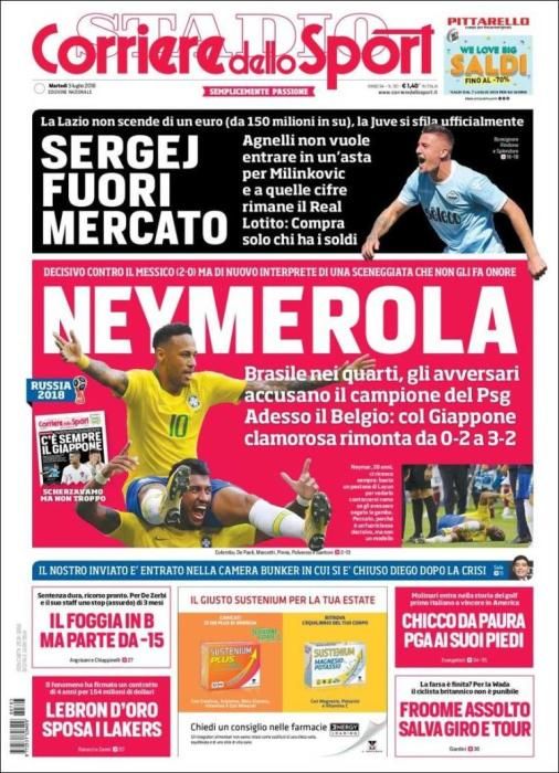 Portada CORRIERE DELLO SPORT martes 3 de julio