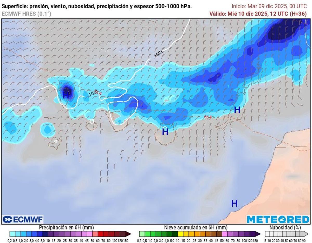 Modelo europeo ECMWF para el miércoles 10 de diciembre