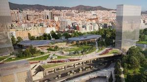 Recreación virtual de la futura estación de la Sagrera de Barcelona, vista desde Sant Martí