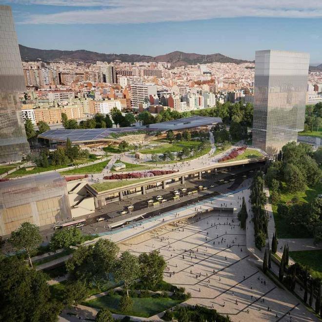 Recreación virtual de la futura estación de la Sagrera de Barcelona, vista desde Sant Martí