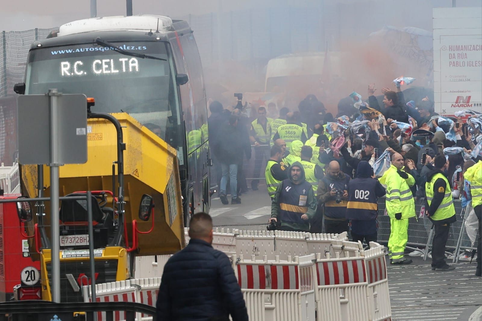 Llegada de los jugadores del Celta a Balaídos
