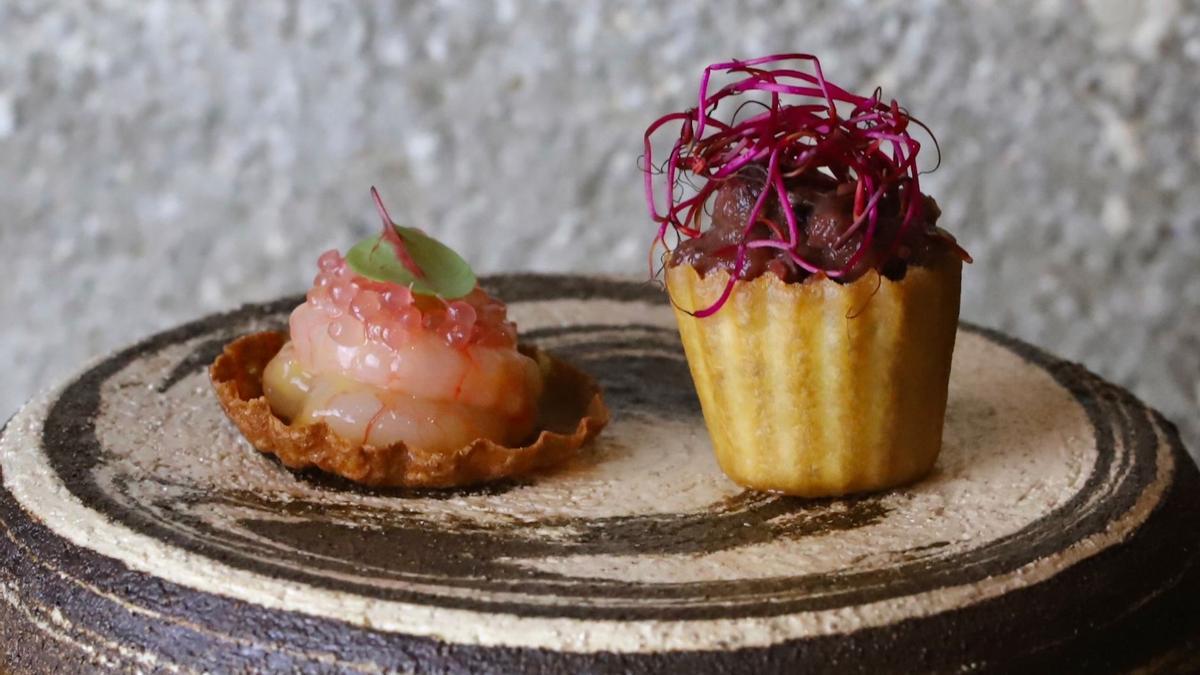 Crepe de gamba roja y tartar de atún del menú 'Epicúreo' del restaurante Âme.