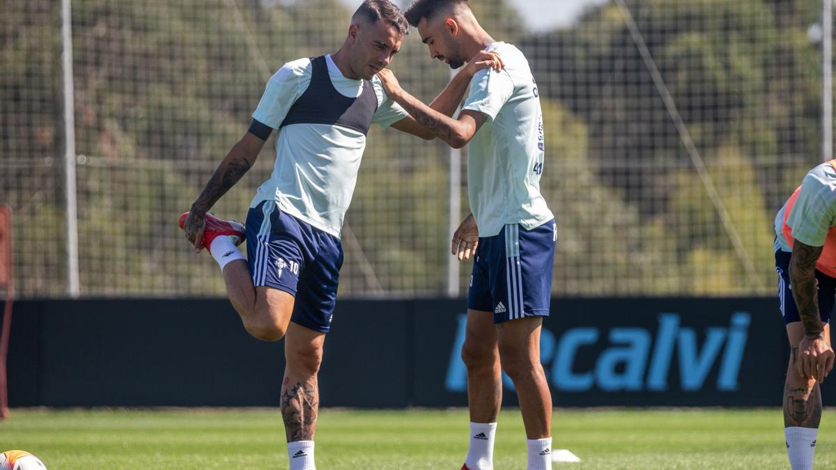 Aspas y Brais durante un entrenamiento.