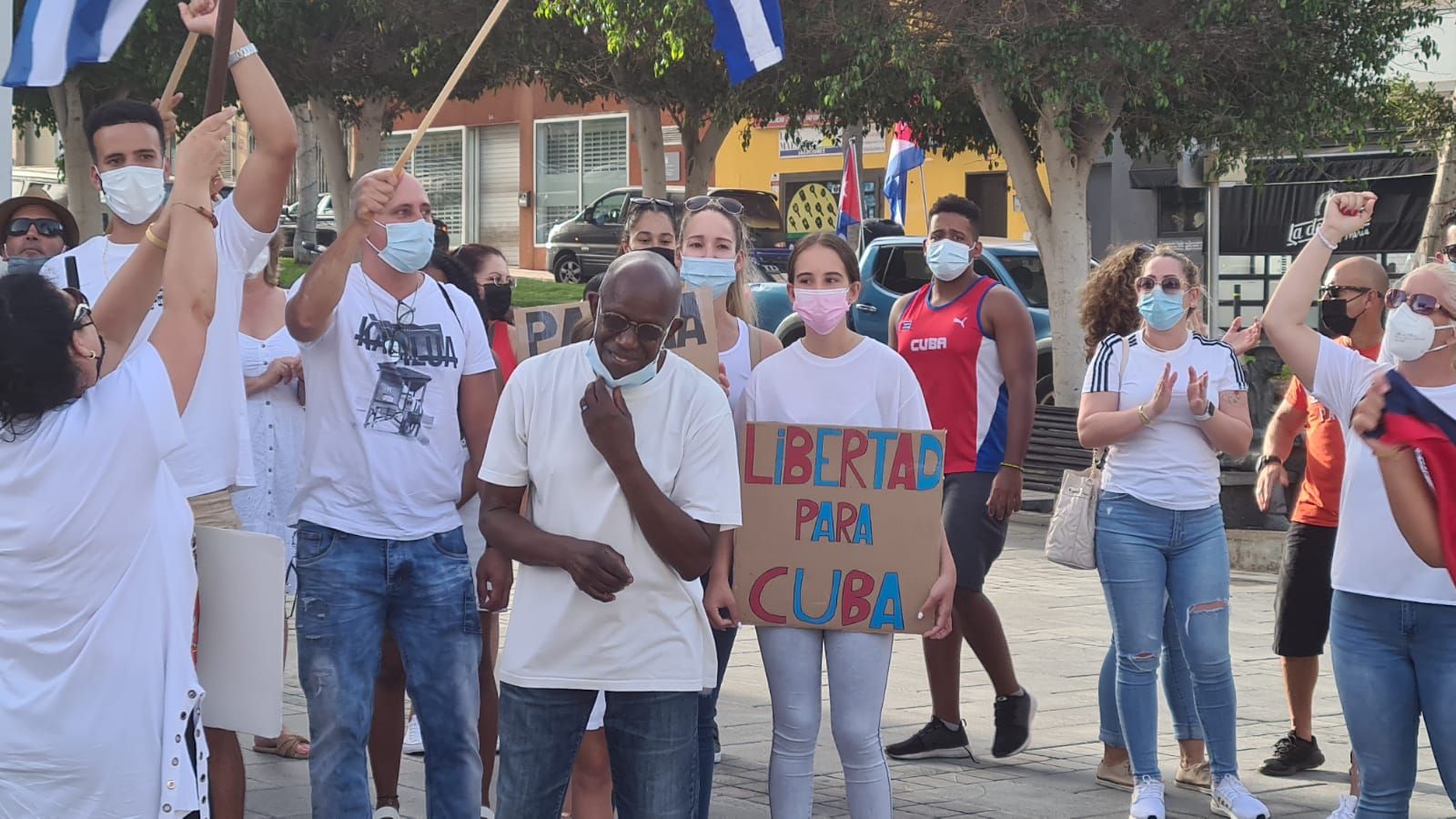 Protesta de la comunidad cubana en Puerto del Rosario, en Fuerteventura (17/07/2021)