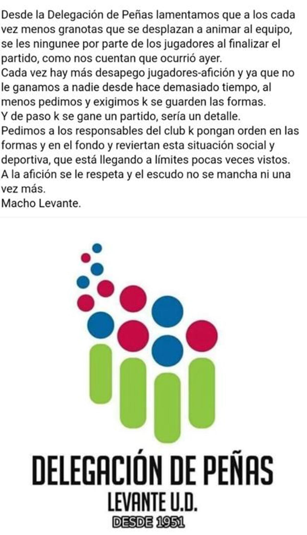 Comunicado de las peñas