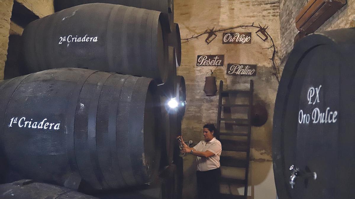 Toneles de vino de Montilla-Moriles en la sede de la Sociedad Plateros.