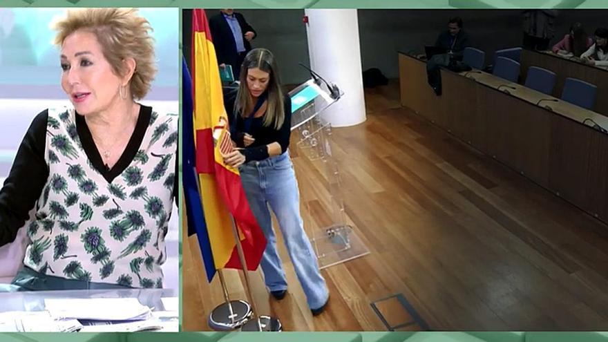 Ana Rosa estalla contra Míriam Nogueras por apartar la bandera española: &quot;Usted, señora, no toca mis cosas&quot;