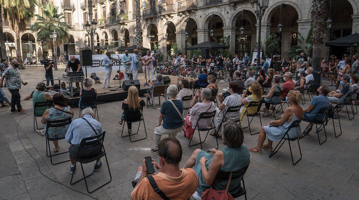 Un momento del concierto del cuarteto Sabor Cubano organizado por Jamboree en la plaza Reial, el pasado 17 de agosto. 