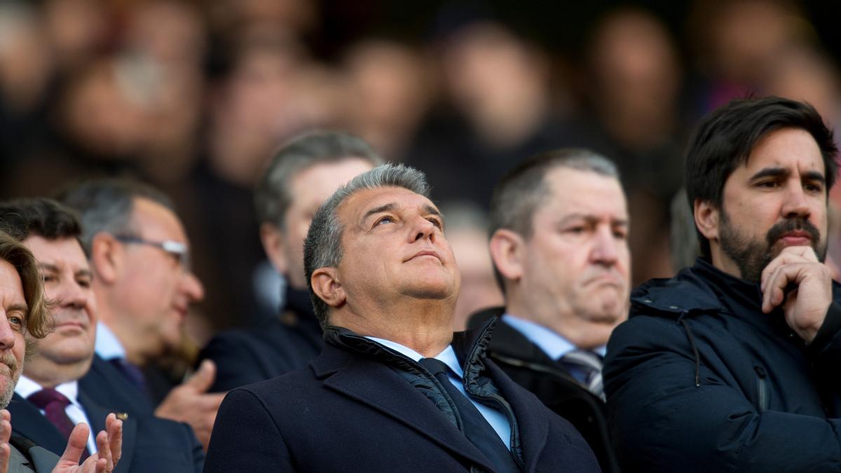 Joan Laporta, en el palco del Camp Nou durante el Barça-Valencia de inicios de marzo.