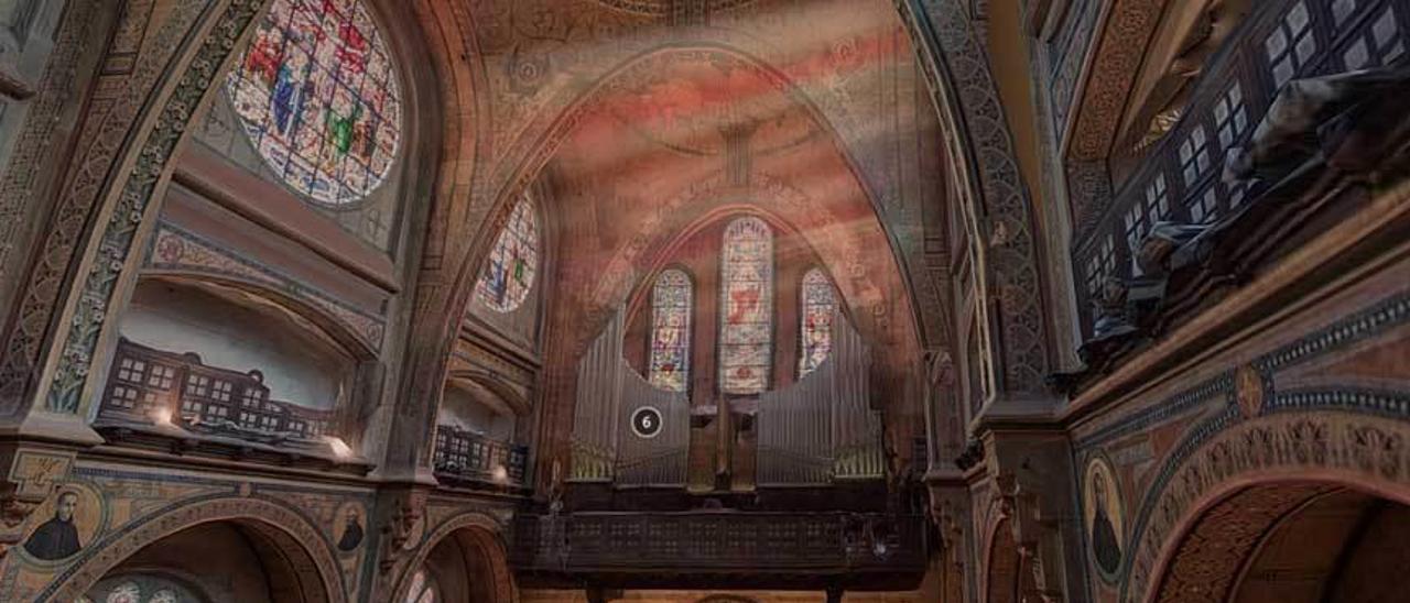 El interior de la basílica del Sagrado Corazón, la &quot;Iglesiona&quot; de Gijón, según se puede ver y recorrer en la página web del proyecto.