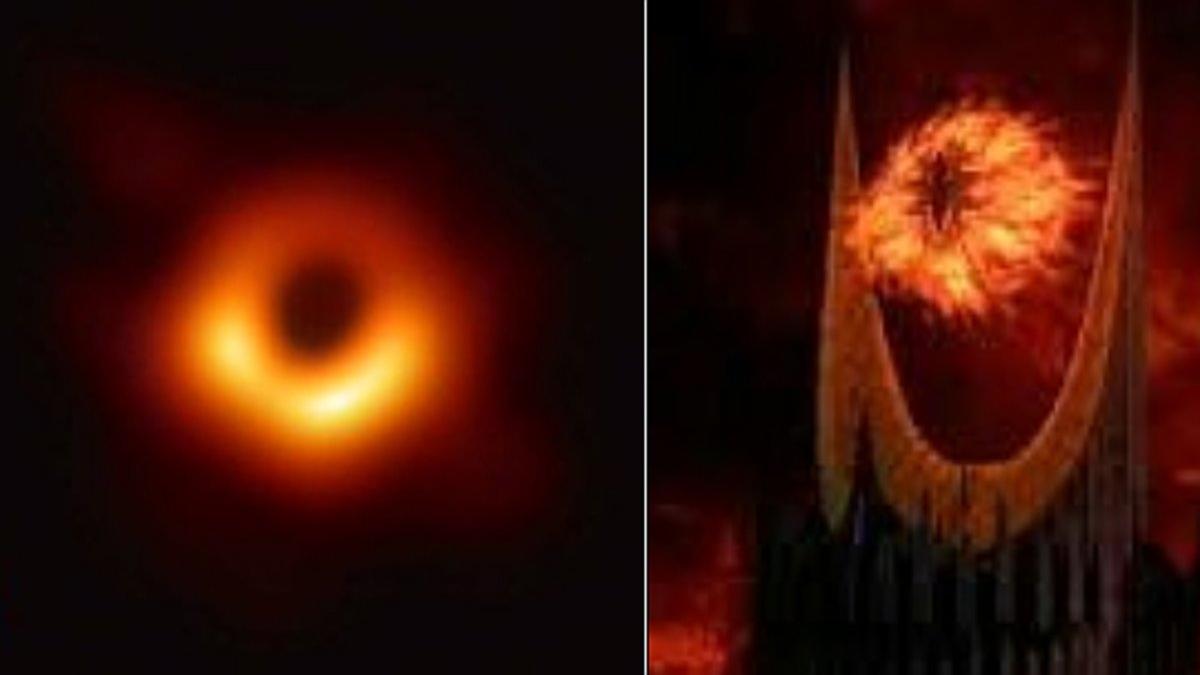 A la izquierda, la primera imagen de un agujero negro. Al lado, el ojo de Sauron de 'El señor de los anillos'.