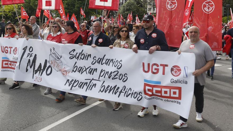 Cabecera de la manifestación del pasado año de CCOO y UGT en A Coruña.