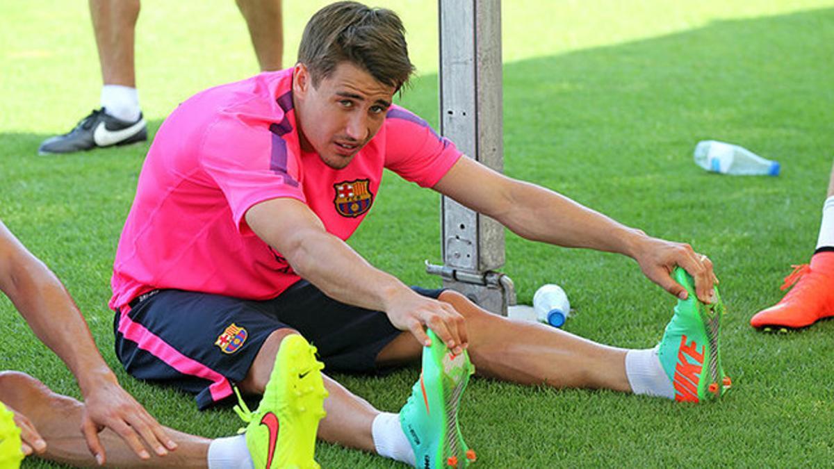 Bojan Krkic, en uno de los últimos entrenamientos del Barça