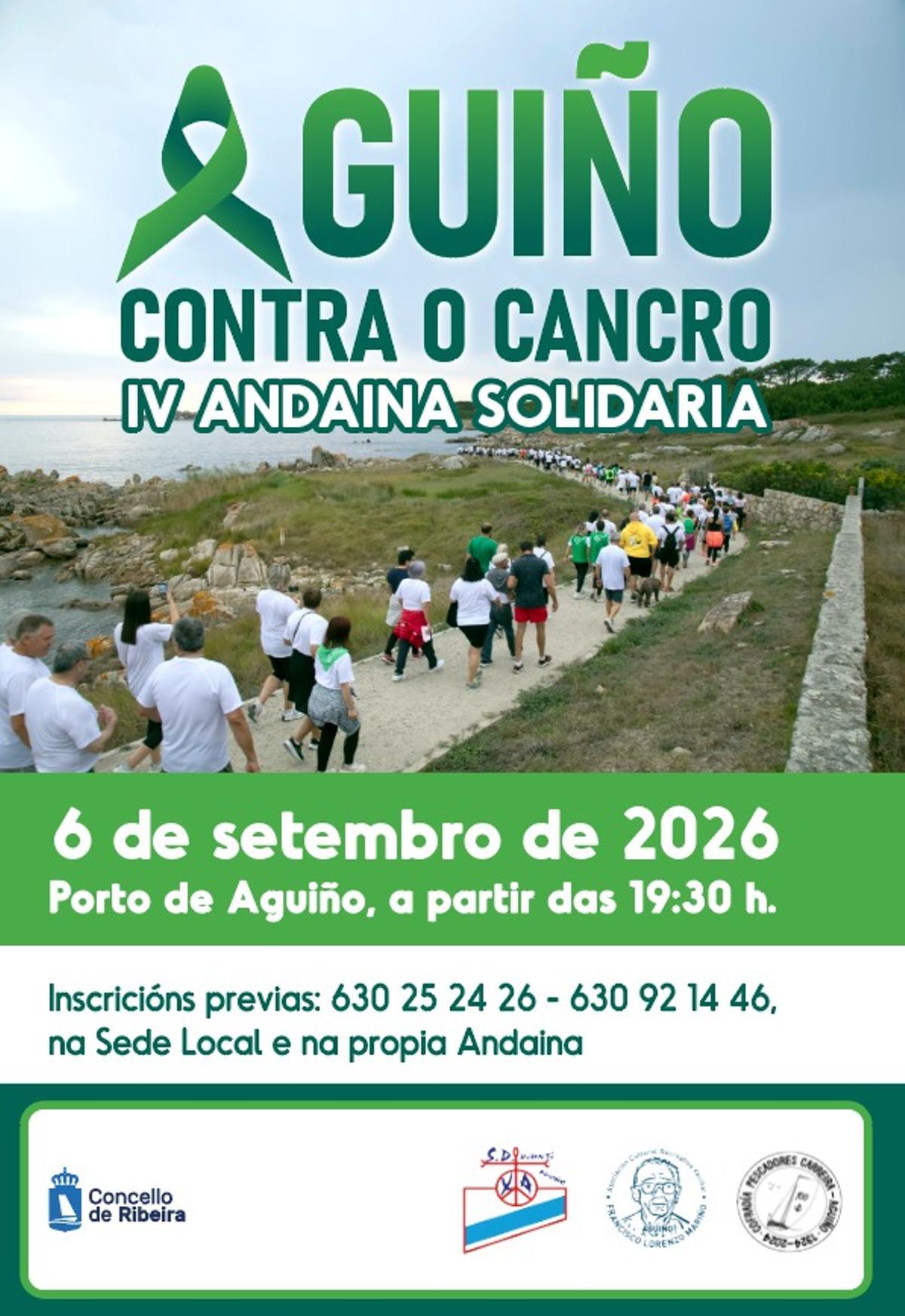 Cartel promocional da IV Andaina Solidaria Aguiño Contra o Cancro 2026.