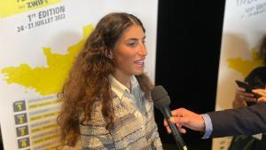 Elisa  Balsamo, campeona del ciclismo en ruta, durante la presentación del Tour 2022, en París.