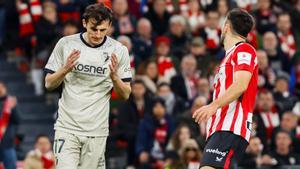 Budimir, durante el encuentro ante el Athletic en San Mamés