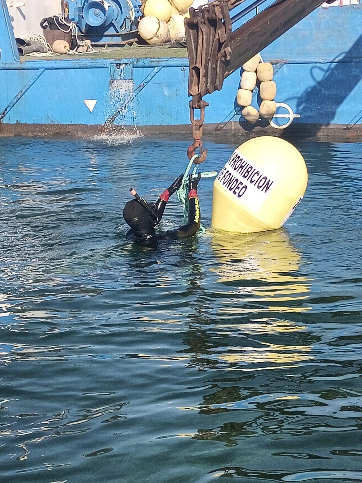 Una de las 24 boyas provistas de biotopos que se han instalado para ampliar el balizamiento del Mar Menor.