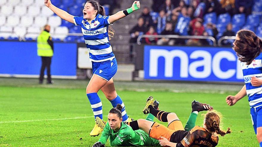 María Méndez celebra su gol contra el Valencia en la Copa de la Reina.